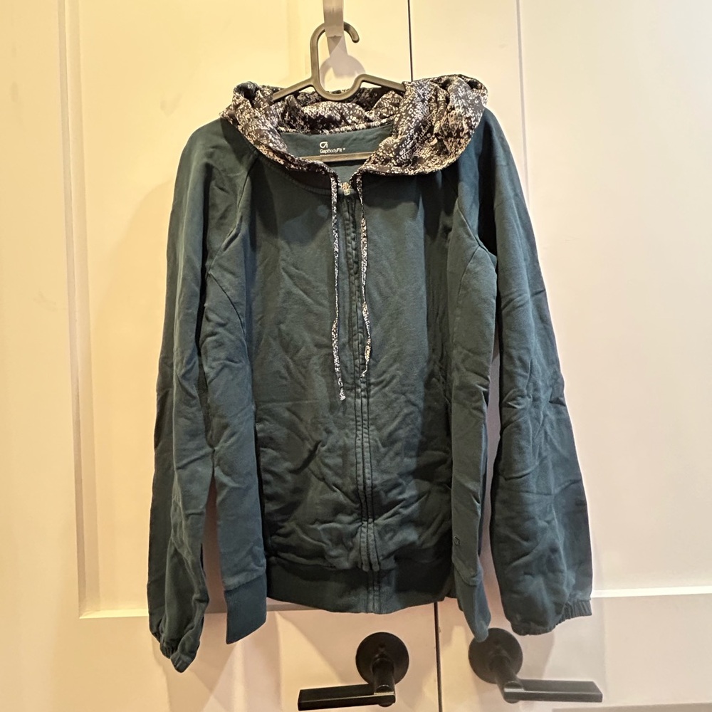 GAP Forest Green Zip-Up Hoodie with Patterned Hood